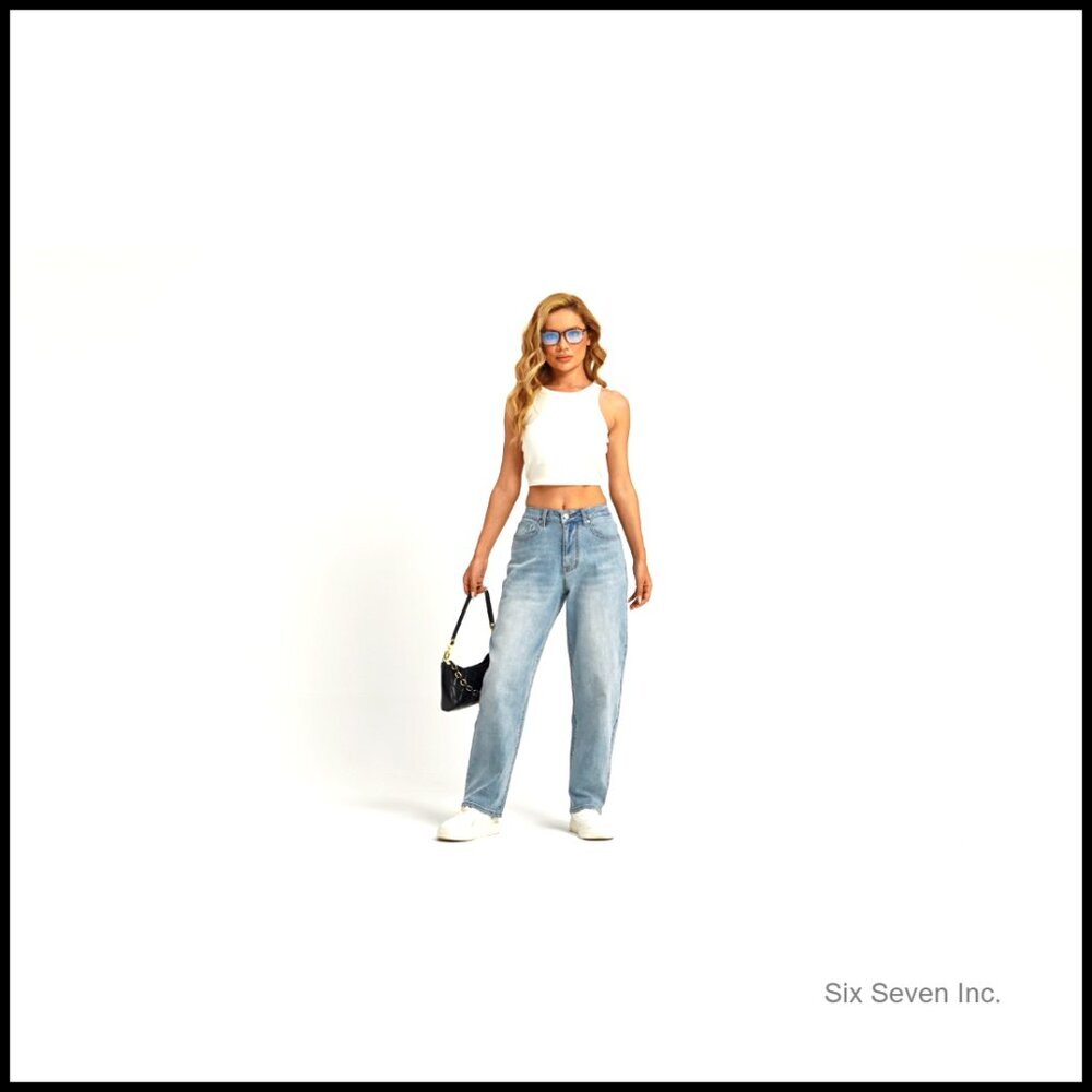 High Waisted Barrel Jeans Wide Straight Leg Boyfriend Fit Y2K Chic - Picture 6 of 6
